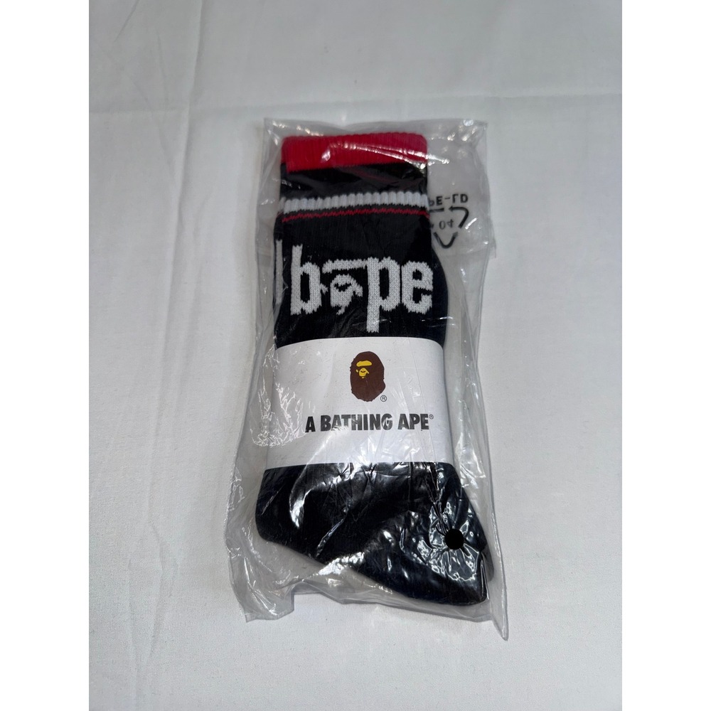 A Bathing Ape BAPE Crew Socks Black Red White Striped Logo Streetwear New